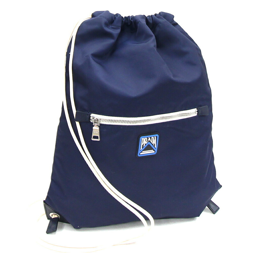Prada Blue Knapsack Drawstring Backpack Nylon Lea… - image 1